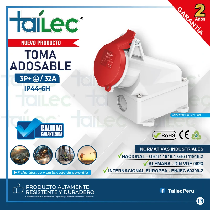 ADOSABLE 3P+T 32A IP44 ROJO -TAILEC