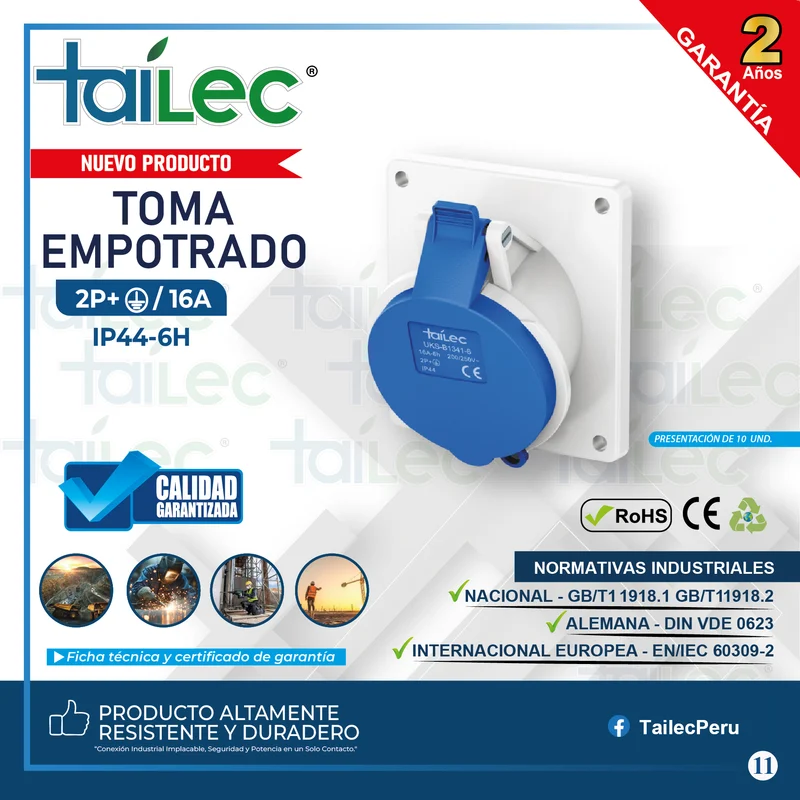 EMPOTRADO 2P+T 16A IP44 AZUL - TAILEC