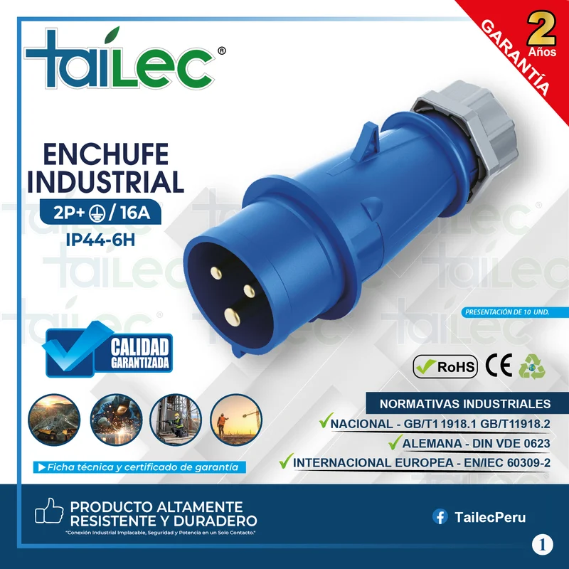 ENCHUFE 2P+T 16A IP44 AZUL - TAILEC