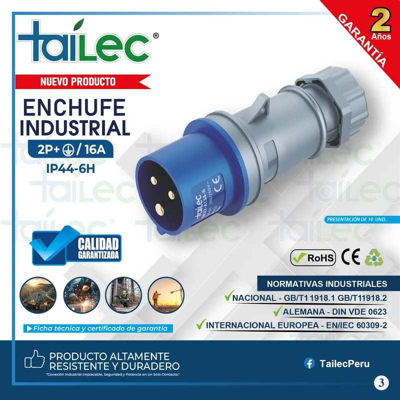 ENCHUFE 2P+T 16A IP44 GRIS - TAILEC