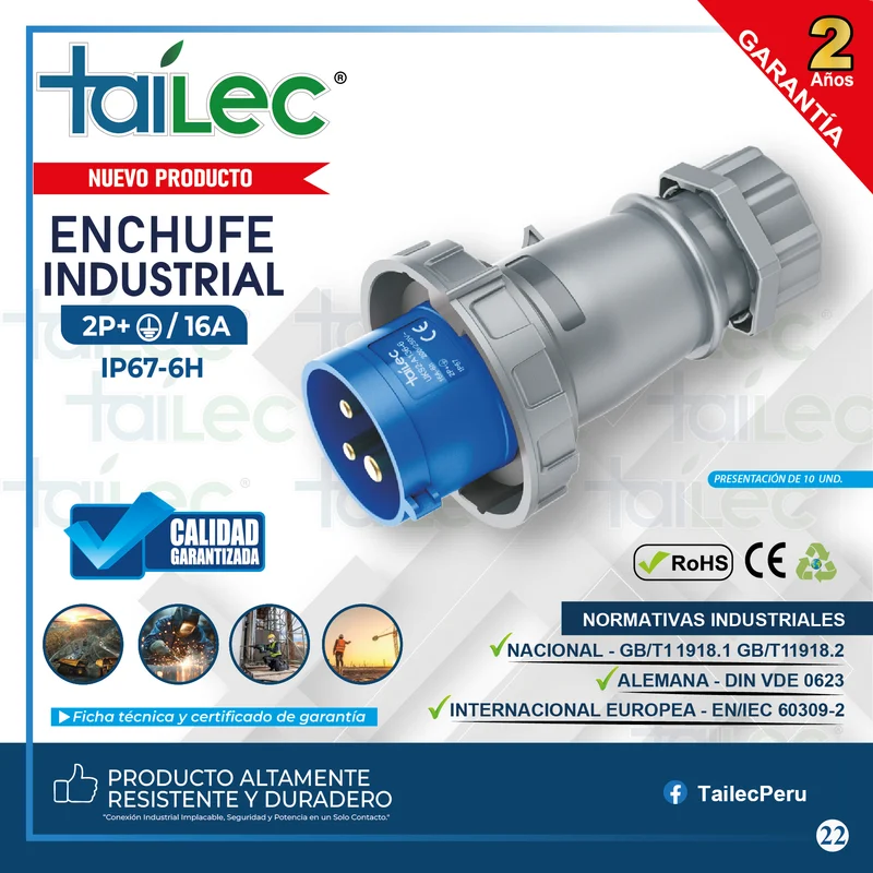 ENCHUFE 2P+T 16A IP67 - TAILEC