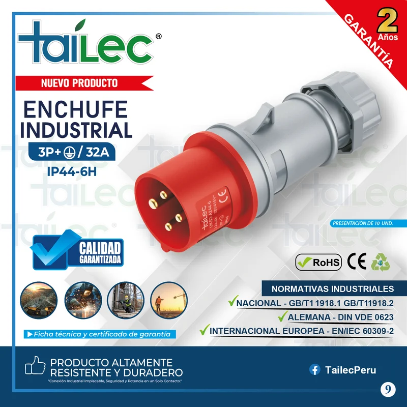ENCHUFE 3P+T 32A IP44 ROJO GRIS - TAILEC