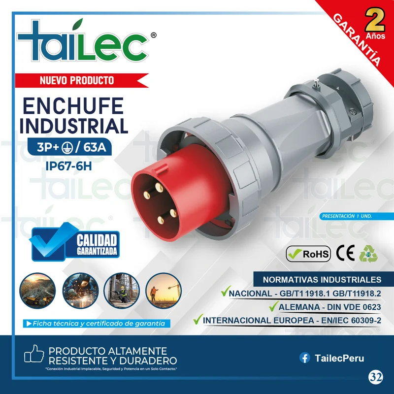 ENCHUFE 3P+T 63A IP67 - TAILEC