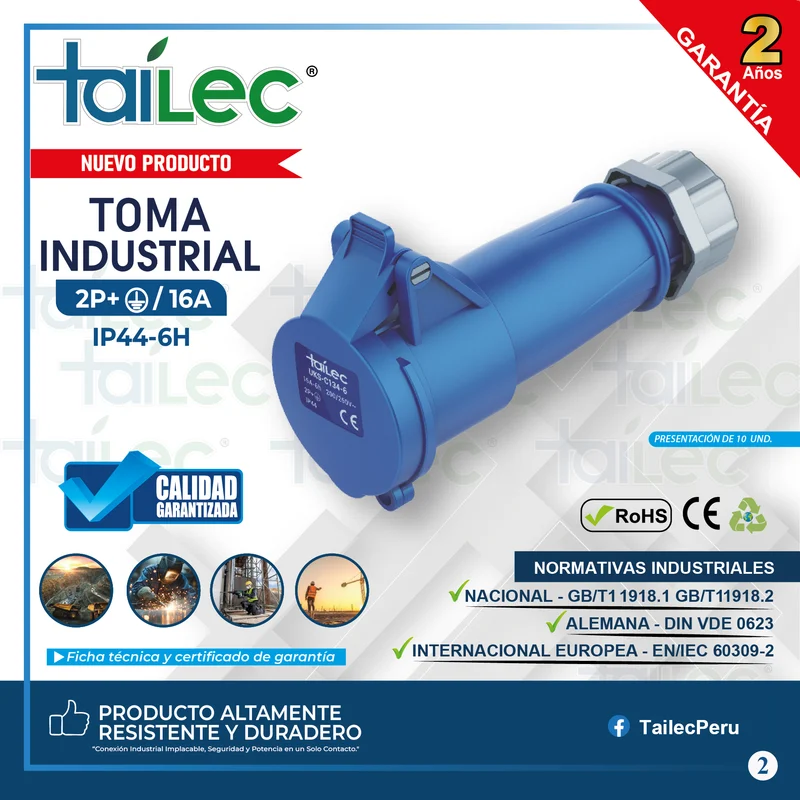 TOMA 2P+T 16A IP44 AZUL - TAILEC