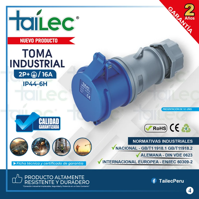 TOMA 2P+T 16A IP44 GRIS - TAILEC