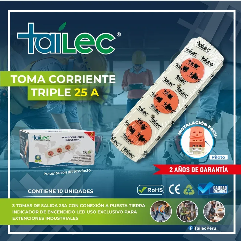 TOMA TRIPLE DE 25A +PILOTO - TAILEC